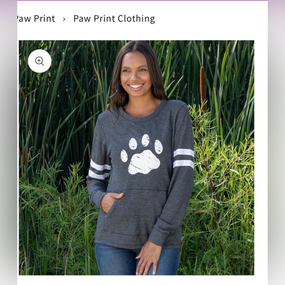 Pawprint Waffle Lightweight Hooded Top with Kangaroo Pocket ~ Long Sleeve Gray - Picture 2 of 7